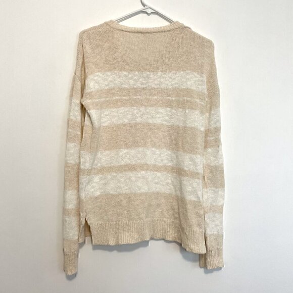 HEM & THREAD ALTAR'D STATE Cream White Striped Lace Up Knit Pullover Sweatshirt - Picture 12 of 14
